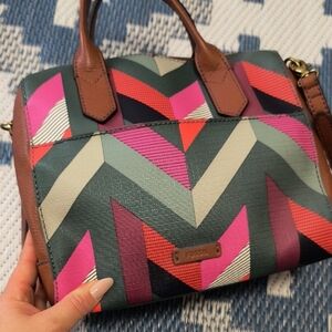 Fossil Women's Chevron Satchel in Pink and Green